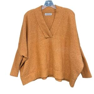 🧡 Anthropologie Oversized V-Neck Sweater S | Caramel Knit Pullover